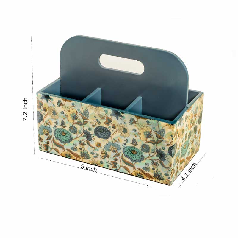 Blue Floral Mdf Cutlery Holder