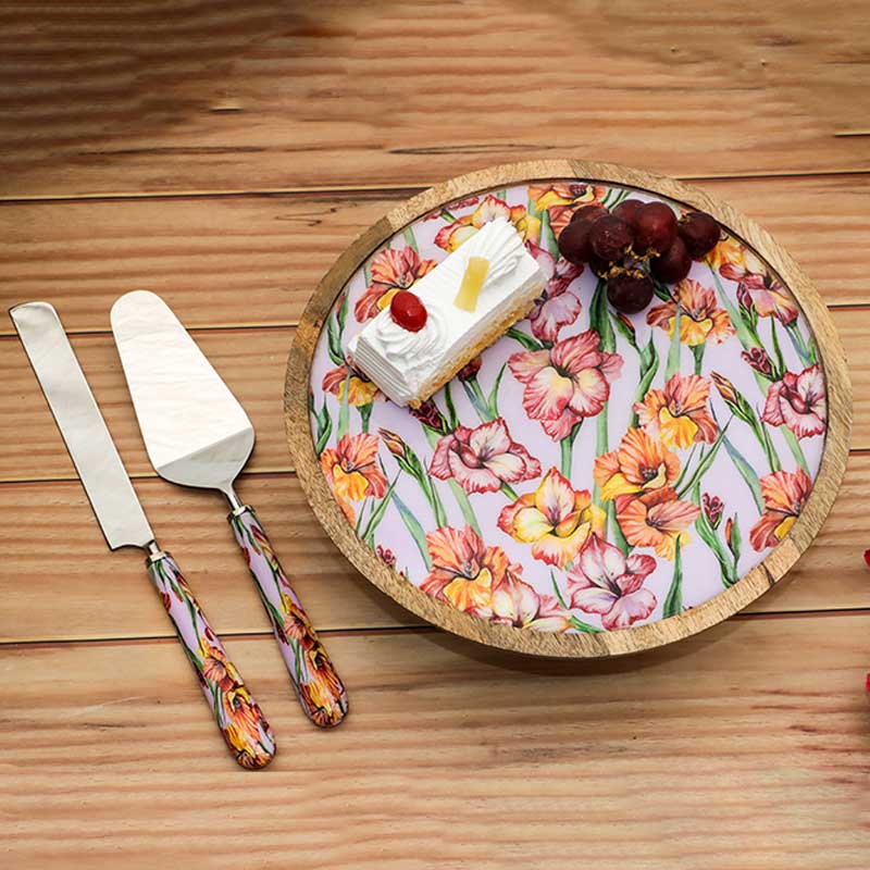 Round Gladiolus Harmony Print Wooden Cake Stand