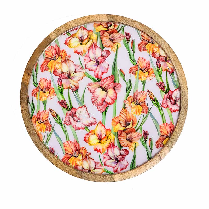 Round Gladiolus Harmony Print Wooden Cake Stand