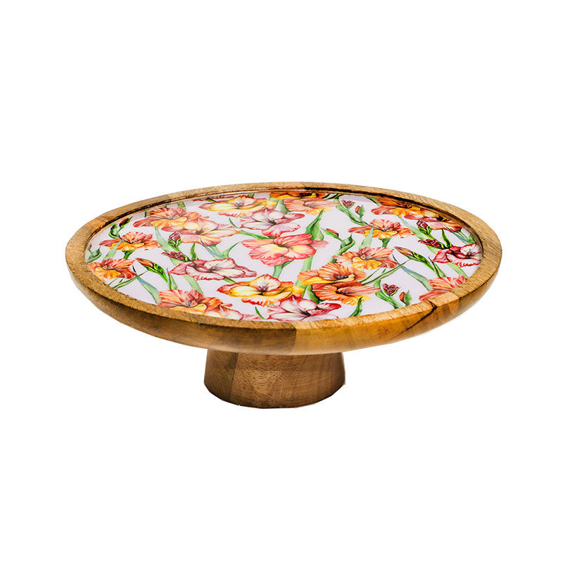 Round Gladiolus Harmony Print Wooden Cake Stand