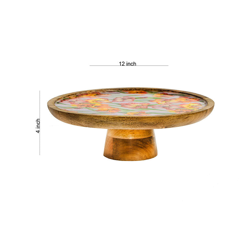 Round Gladiolus Harmony Print Wooden Cake Stand