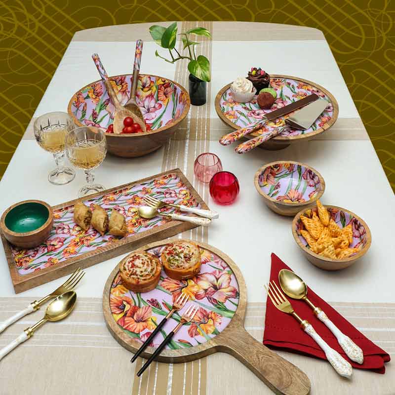 Gladiolus Harmony Print Stainless Steel Cake Server | Set Of 2