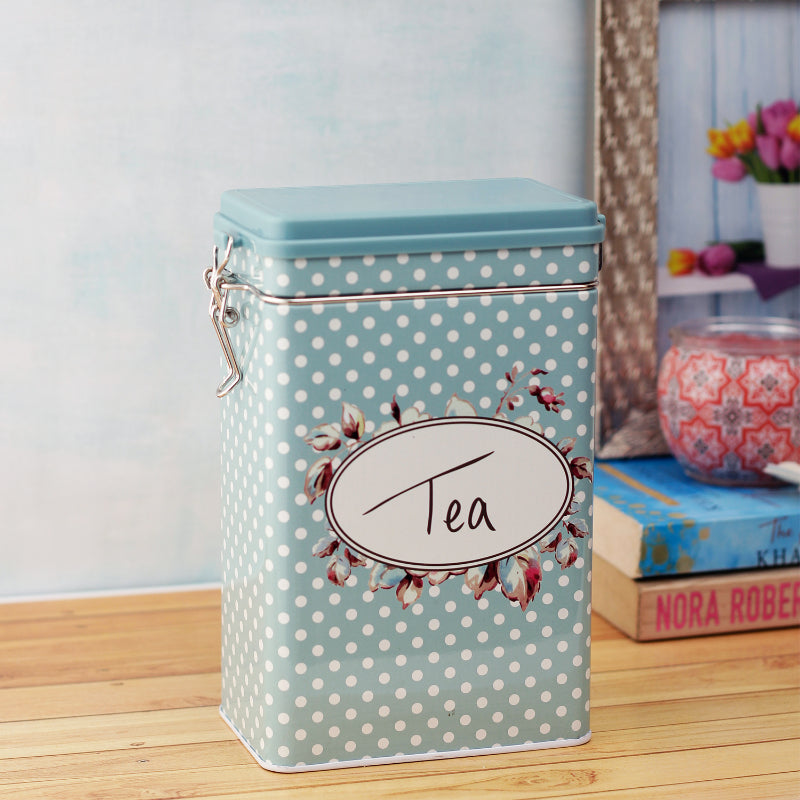 Serene Cerulean Dot Tea Storage Box with Hinged Lid