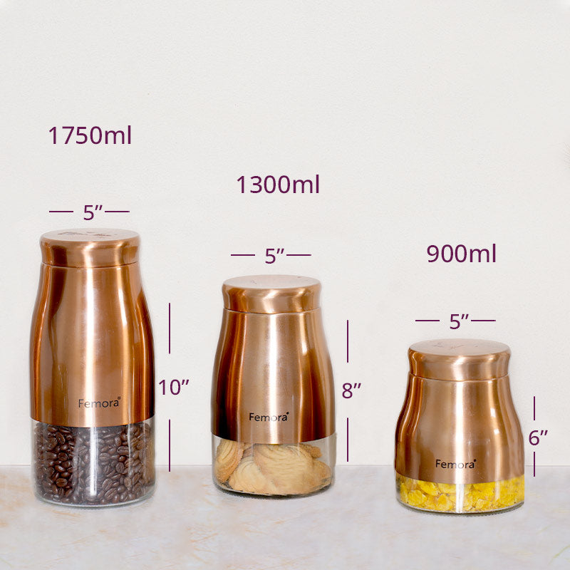 Clear Glass Rose Gold Storage Jar | Set of 2 | Multiple Sizes