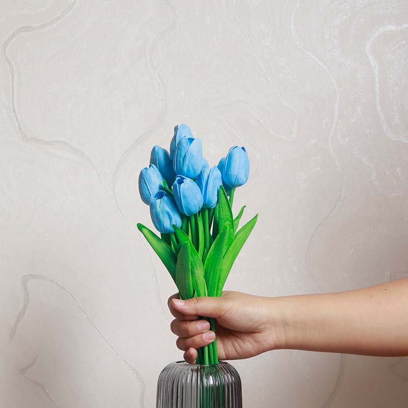 Vase & Flower Combo | Blue Tulips in a White Ceramic Vase