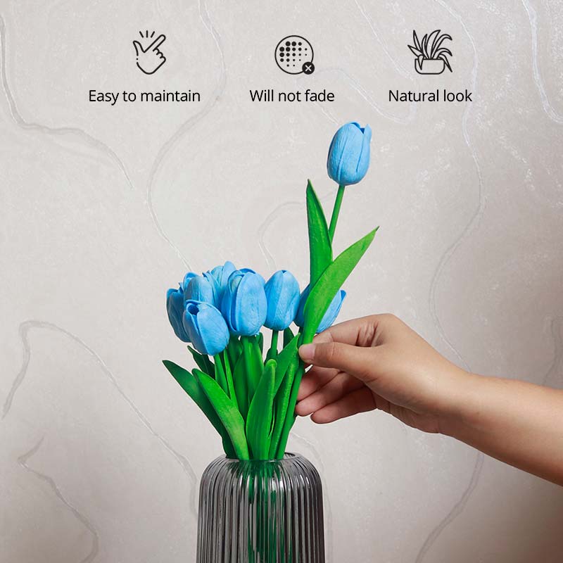 Vase & Flower Combo | Blue Tulips in a White Ceramic Vase
