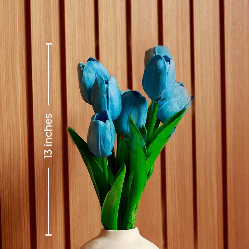 Vase & Flower Combo | Blue Tulips in a White Ceramic Vase