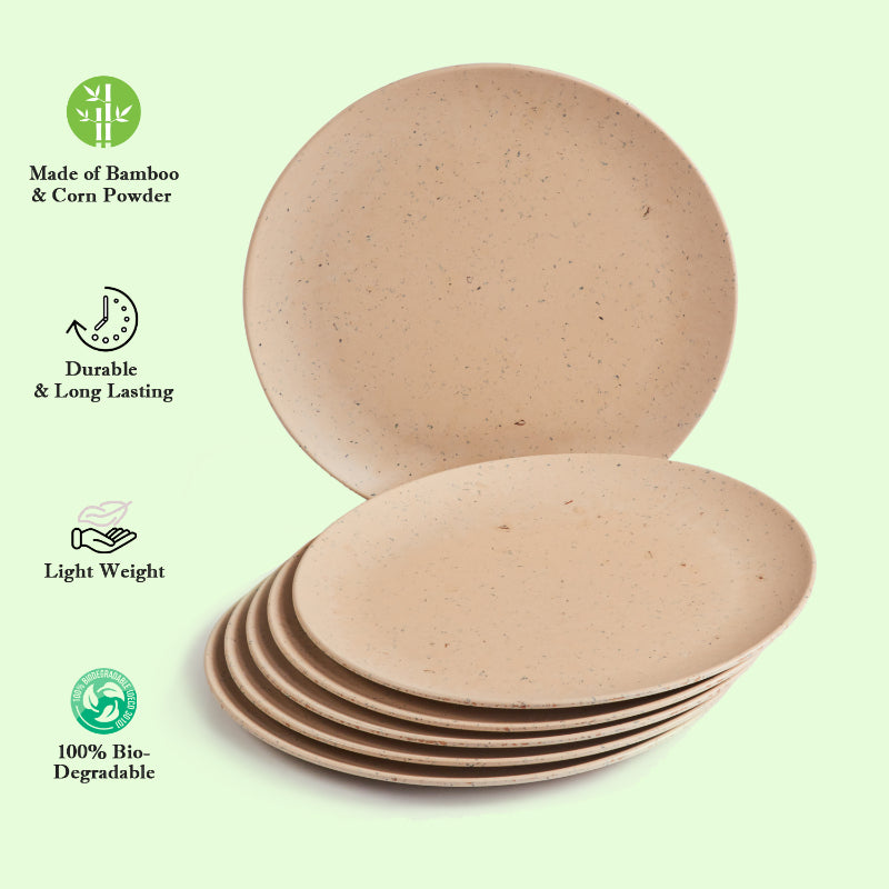 Bamboo Fibre Plate | 8 inches | Set of 6 | Multiple Designs