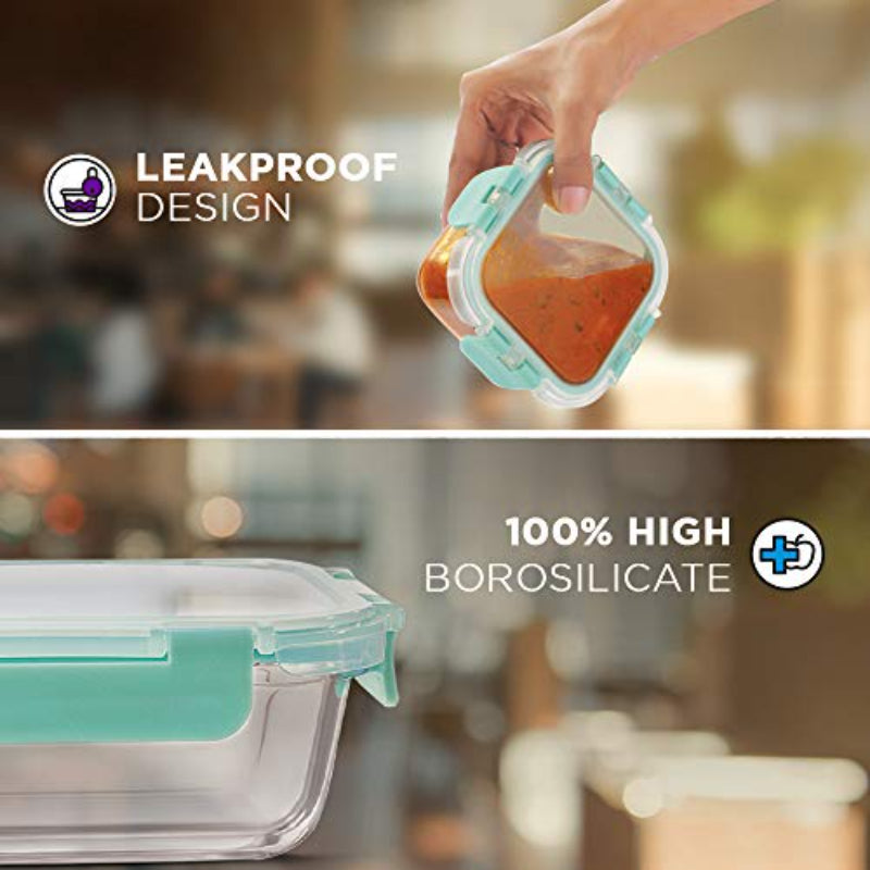Aspen Safe Glass Lunch box with Break Free Detachable Lock | Set Of 4 | Multiple Colors