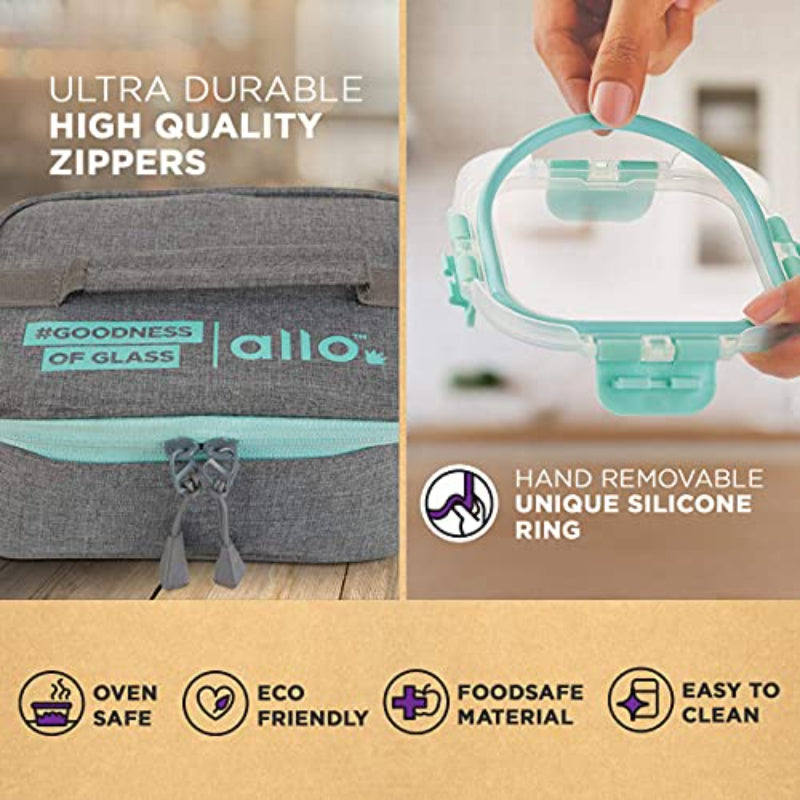 Azley  Safe Glass Lunch box with Break Free Detachable Lock | Set Of 4 | Multiple Colors