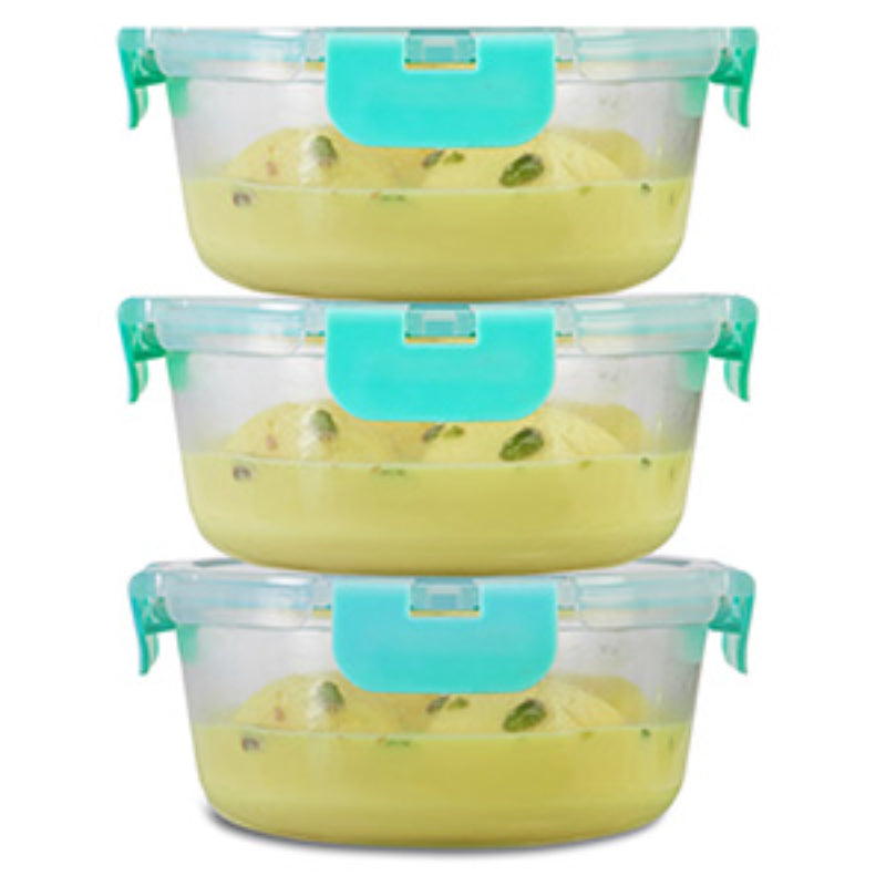 Ayame Safe Glass Container with Break Free Detachable Lock Round 635ml | Set Of 2, 3, 4