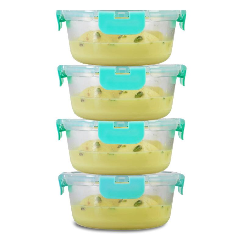Ayame Safe Glass Container with Break Free Detachable Lock Round 635ml | Set Of 2, 3, 4