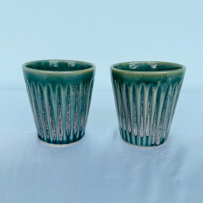 Andria Green Lined Kulhar | Set of 2