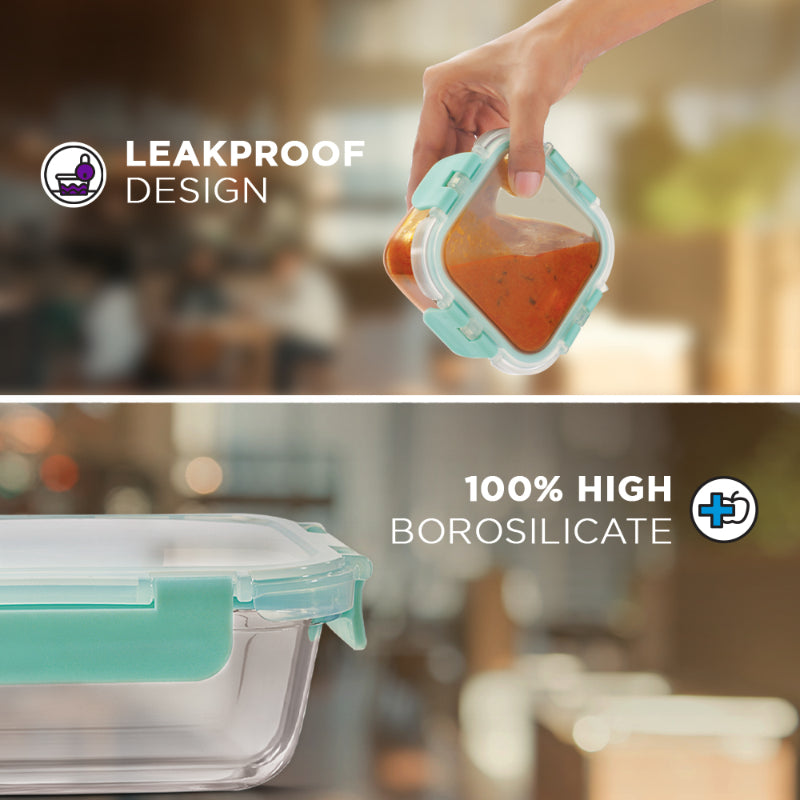 Aspen Safe Glass Lunch box with Break Free Detachable Lock | Set Of 4 | Multiple Colors