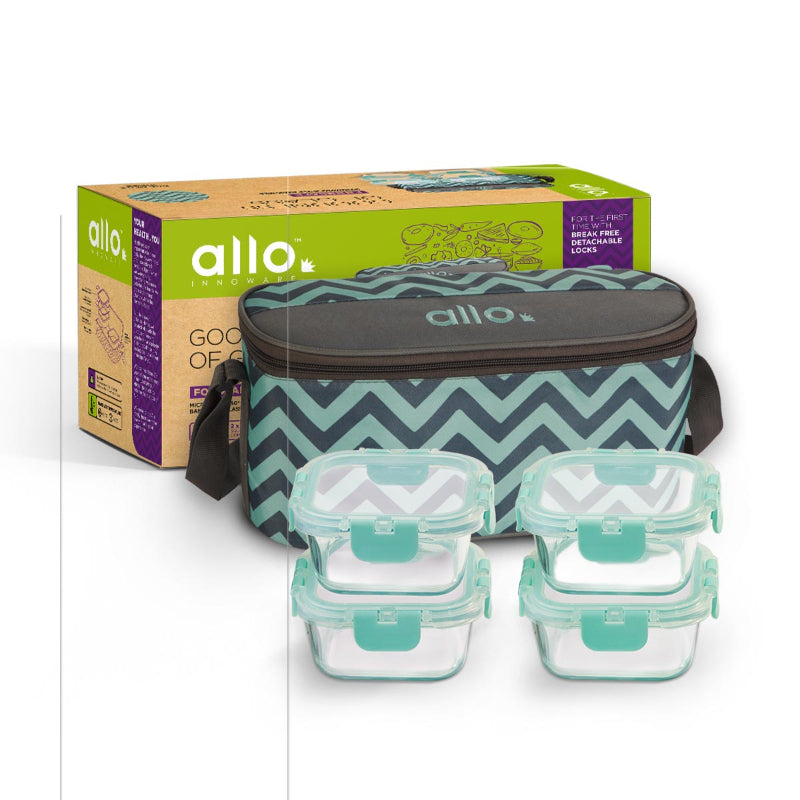 Aspen Safe Glass Lunch box with Break Free Detachable Lock | Set Of 4 | Multiple Colors