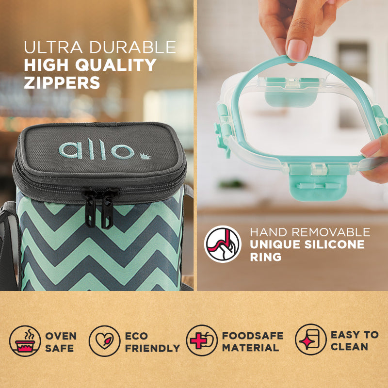 Aspen Safe Glass Lunch box with Break Free Detachable Lock | Set Of 4 | Multiple Colors
