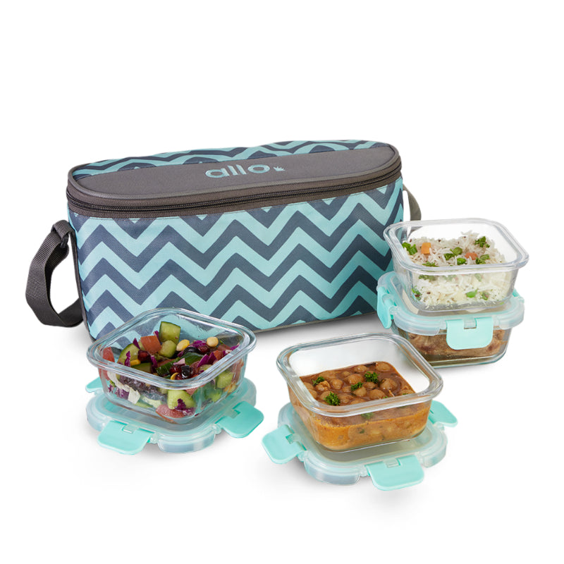 Aspen Safe Glass Lunch box with Break Free Detachable Lock | Set Of 4 | Multiple Colors