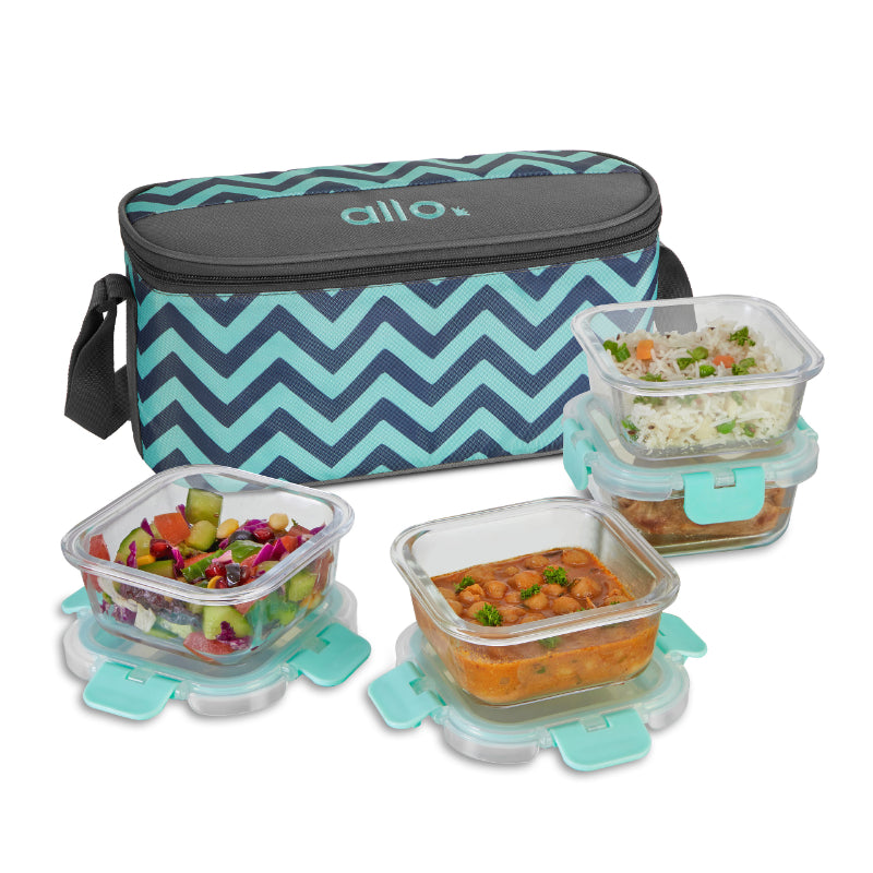 Aspen Safe Glass Lunch box with Break Free Detachable Lock | Set Of 4 | Multiple Colors