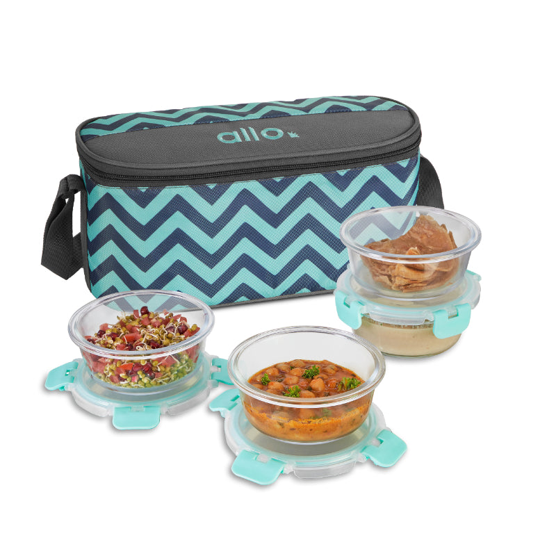 Azley  Safe Glass Lunch box with Break Free Detachable Lock | Set Of 4 | Multiple Colors