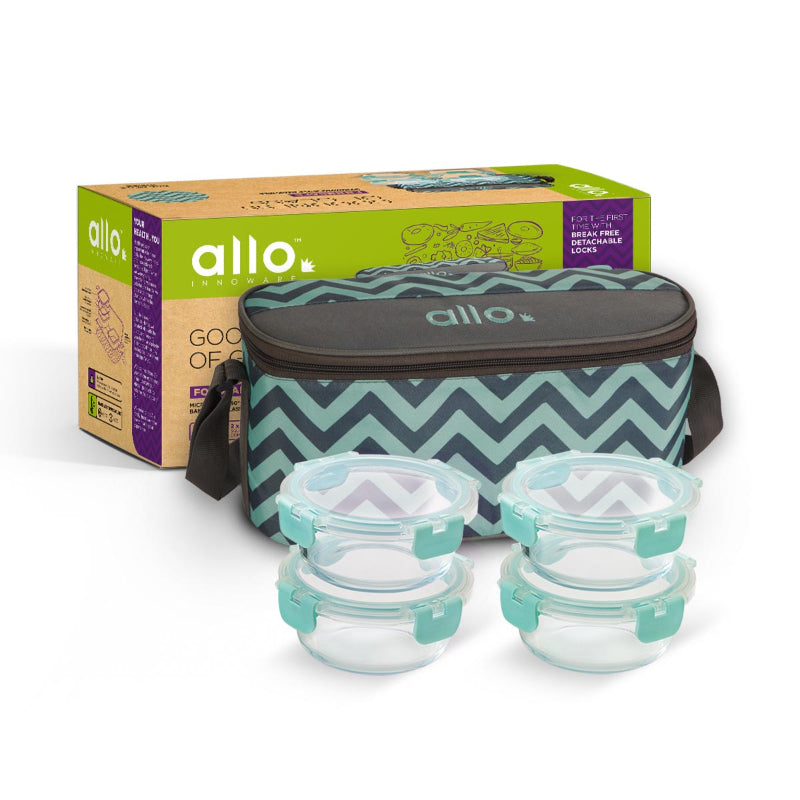 Azley  Safe Glass Lunch box with Break Free Detachable Lock | Set Of 4 | Multiple Colors