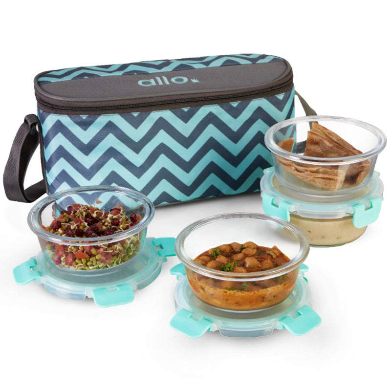 Azley  Safe Glass Lunch box with Break Free Detachable Lock | Set Of 4 | Multiple Colors
