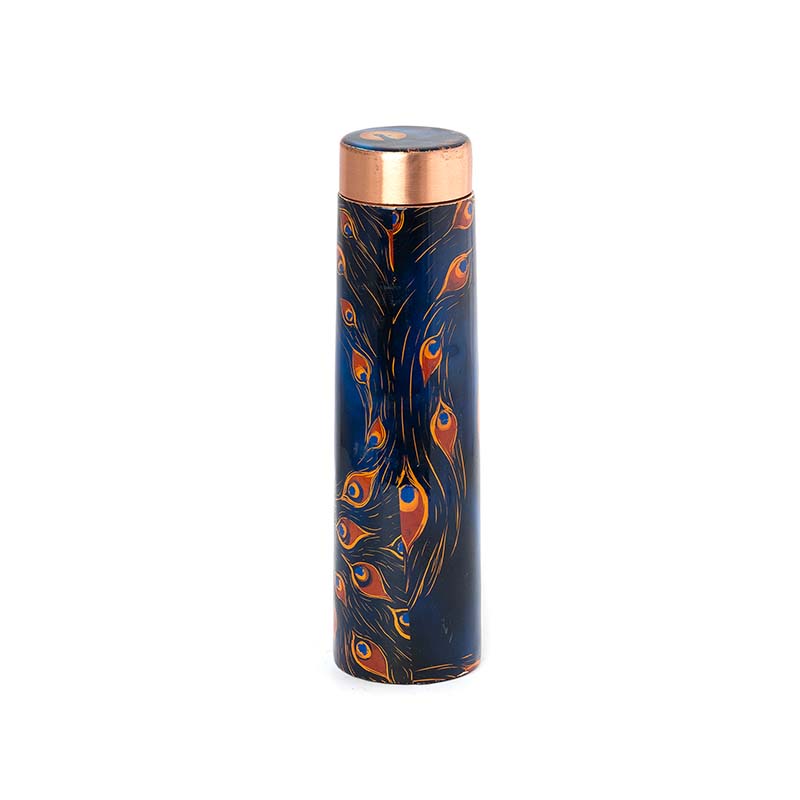 Lunar-Themed Copper Bottle with Peacock Motif