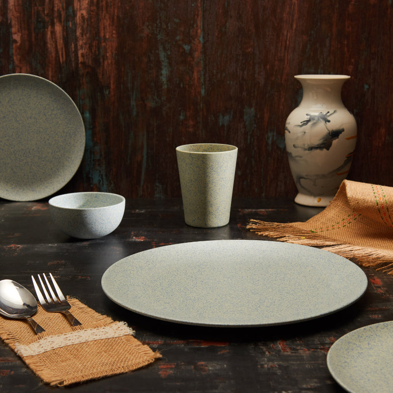 Bamboo Fibre Dinner Sets  | Set of 12 | Leaf Design, Wooden Design, Stonewash, Cement