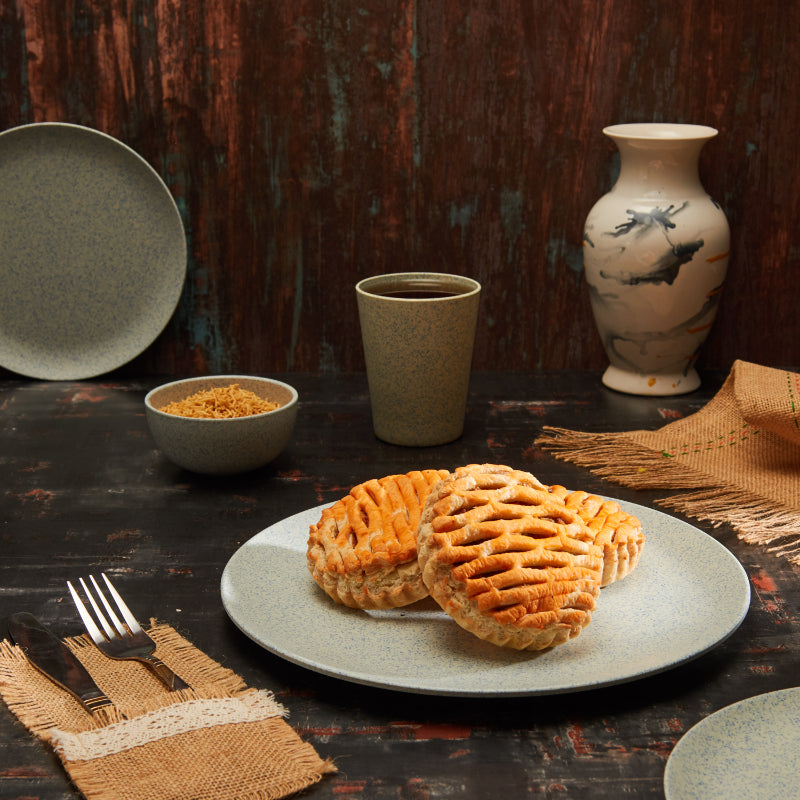 Bamboo Fibre Dinner Sets  | Set of 12 | Leaf Design, Wooden Design, Stonewash, Cement