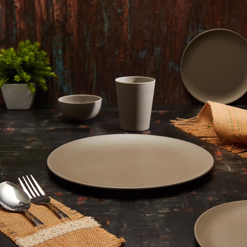 Bamboo Fibre Dinner Sets  | Set of 12 | Leaf Design, Wooden Design, Stonewash, Cement