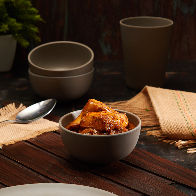 Bamboo Fibre Dinner Sets  | Set of 12 | Leaf Design, Wooden Design, Stonewash, Cement