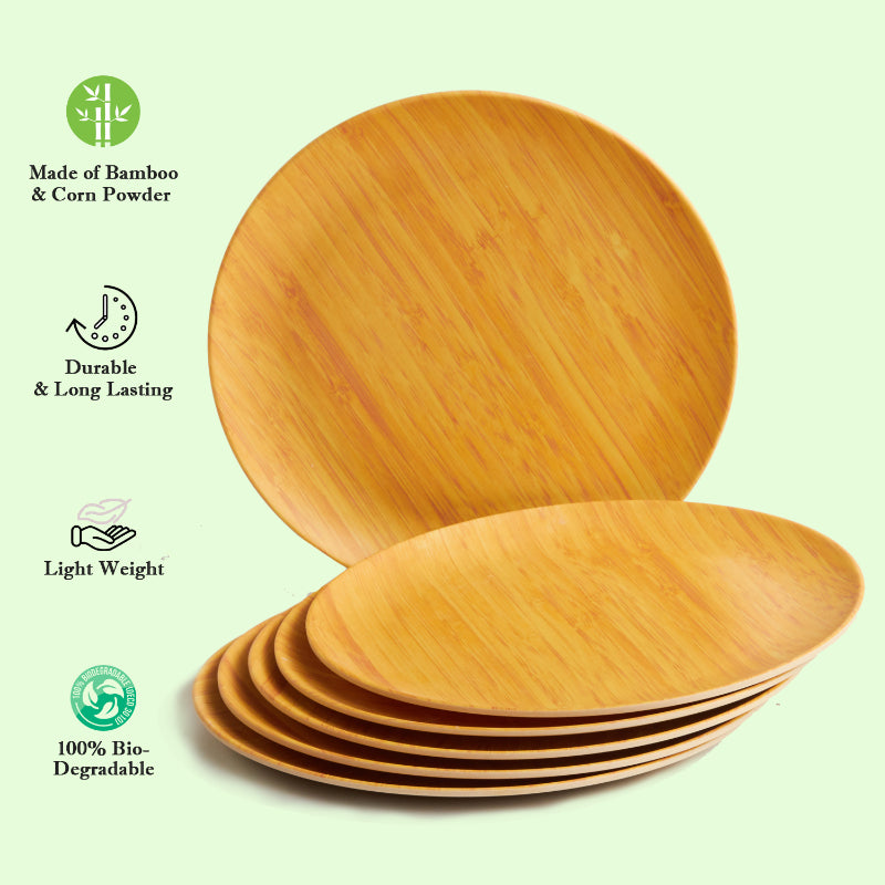 Bamboo Fibre Dinner Sets  | Set of 12 | Leaf Design, Wooden Design, Stonewash, Cement