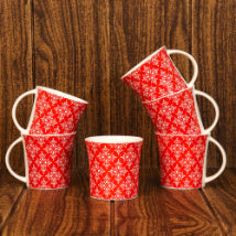 Arabesque Flower Pattern Cups Cups | 160 ml | Set of 6 | Multiple Colors