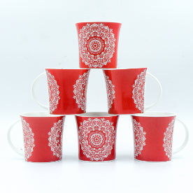 Abstract Lotus Pattern Cups | 160 ml | Set of 6 | Multiple Colors