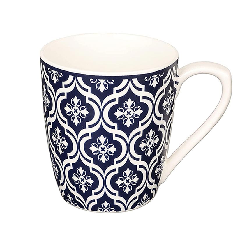 Bone China Blue Block Print Design Tea Cup | Set of 6 | 160 ML