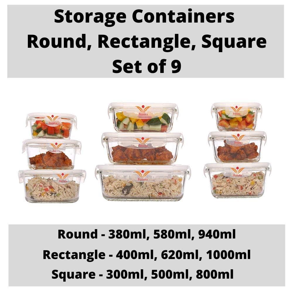 Glass Food Storage Container with Air Vent Lid, Family Set | Mixed Size Combo | Set of 9