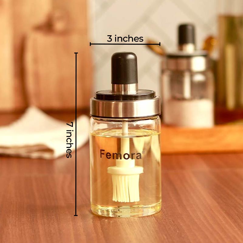 Borosilicate Glass Brush Jar and 2-in-1 Brush & Oil Blue Jar | Set of 2 | 200 ML, 250 ML