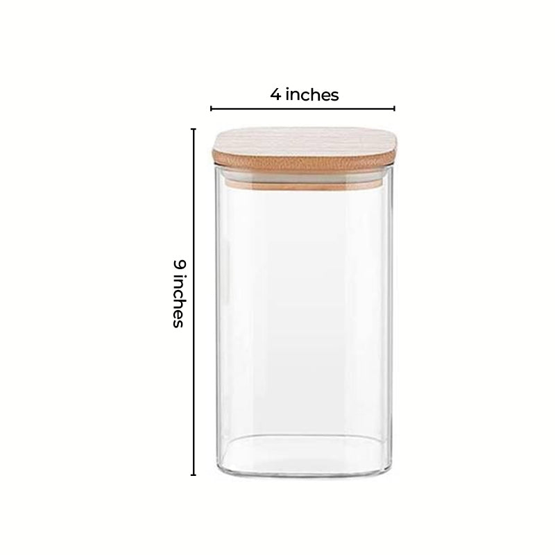 Glass Bamboo Lid Air Tight Jar | 1L | Set of 2