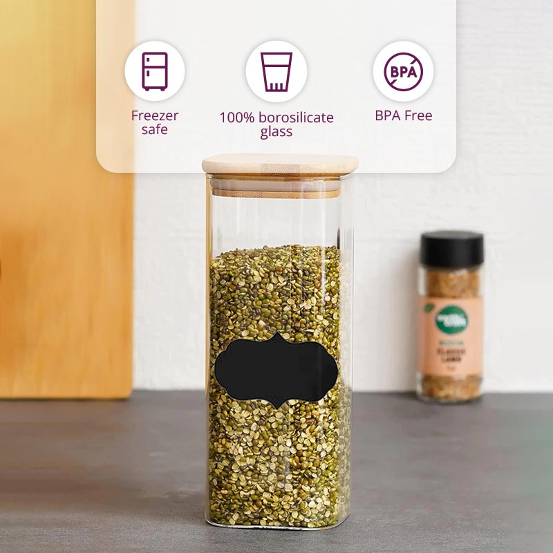 Glass Bamboo Lid Air Tight Jar | 1L