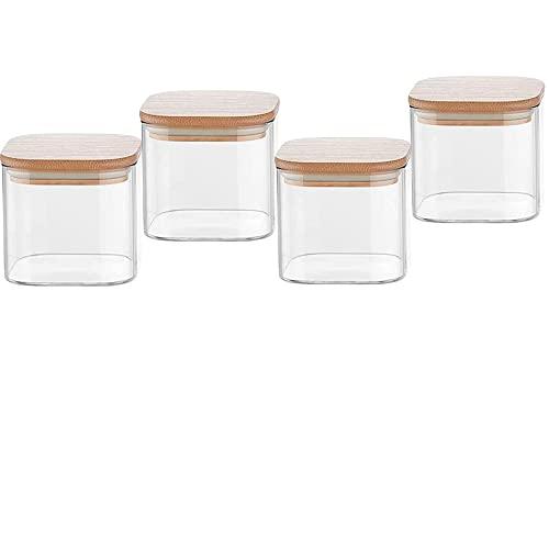 Glass Bamboo Lid Air Tight Jar | 450 ml |Set of 4