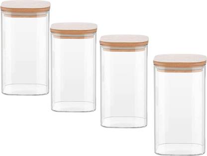 Glass Bamboo Lid Air Tight Jar | 700 ml | Set of 4