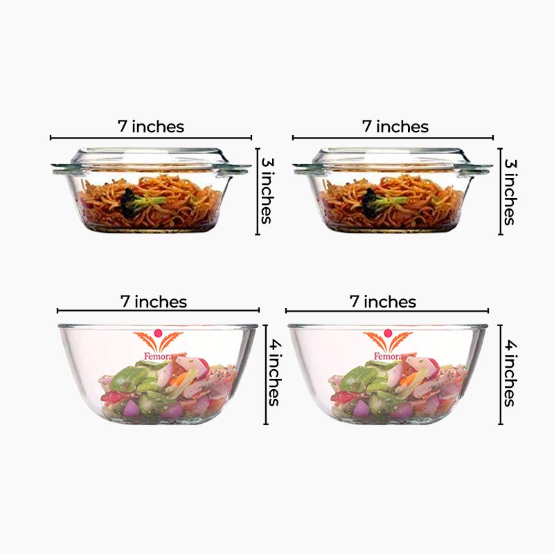 Borosilicate Mixing Bowls & Serving Casseroles Combo | Set of 4