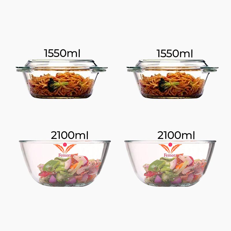 Borosilicate Mixing Bowls & Serving Casseroles Combo | Set of 4