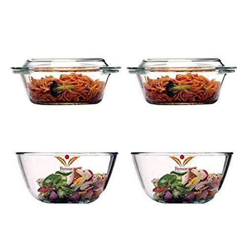 Glass Mixing Bowl & Serving Casserole | 1L & 1.6L (2 each) | Set of 4