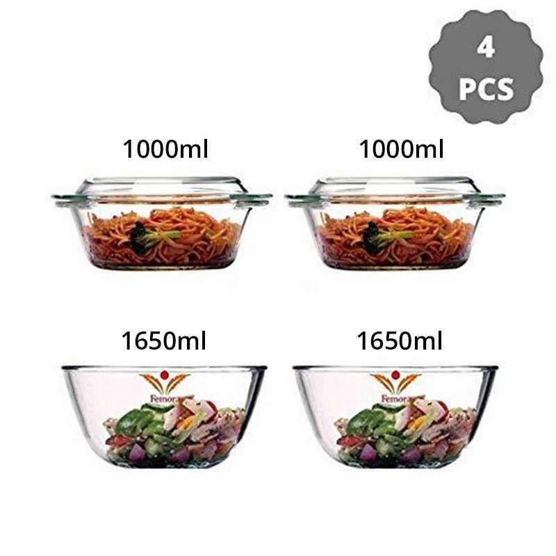 Borosilicate Mixing Bowls & Serving Casseroles Combo | Set of 4