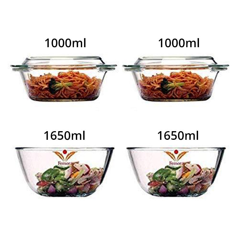 Borosilicate Mixing Bowls & Serving Casseroles Combo | Set of 4