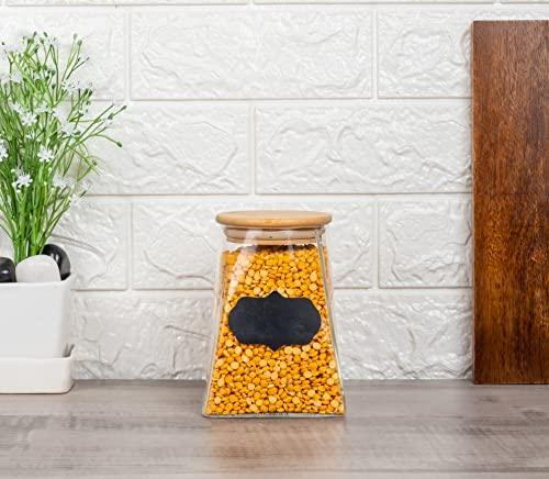 Borosilicate Glass Triangle Storage Jar with Bamboo Lid | 900 ml