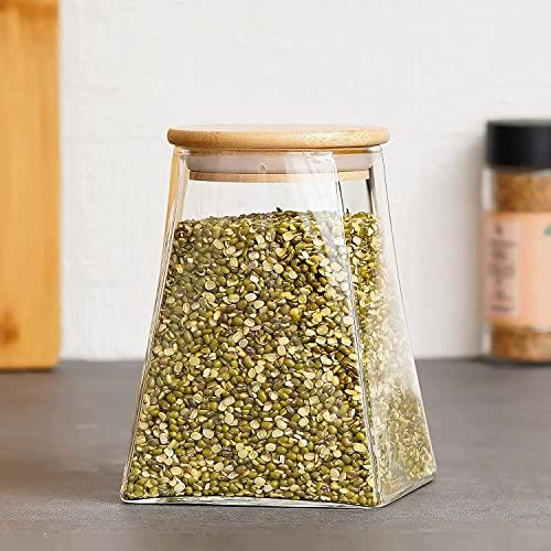 Borosilicate Glass Triangle Storage Jar with Bamboo Lid | 900 ml