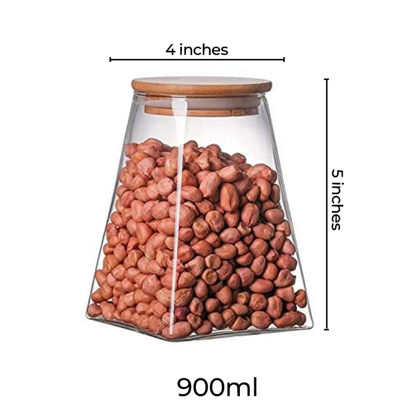 Borosilicate Glass Triangle Storage Jar with Bamboo Lid | 900 ml