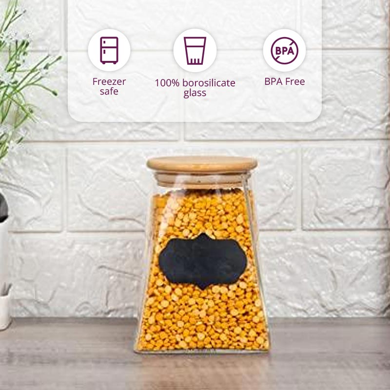 Borosilicate Glass Triangle Storage Jar with Bamboo Lid | 900 ml