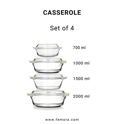 Borosilicate Glass Multipurpose Casseroles | Mixed Size Combo | Set of 4
